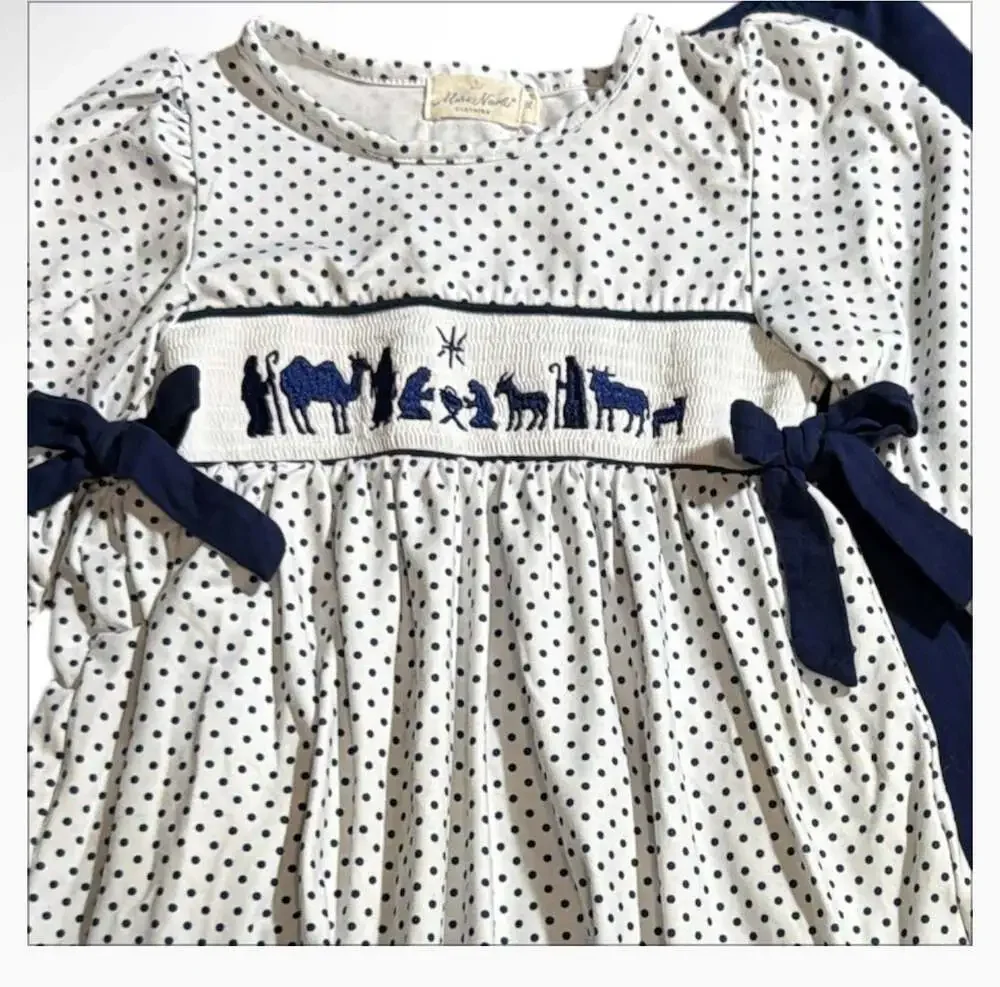 Marie Nicole Clothing Polka Dot Smocked Nativity Ruffle Outfit Set XL
